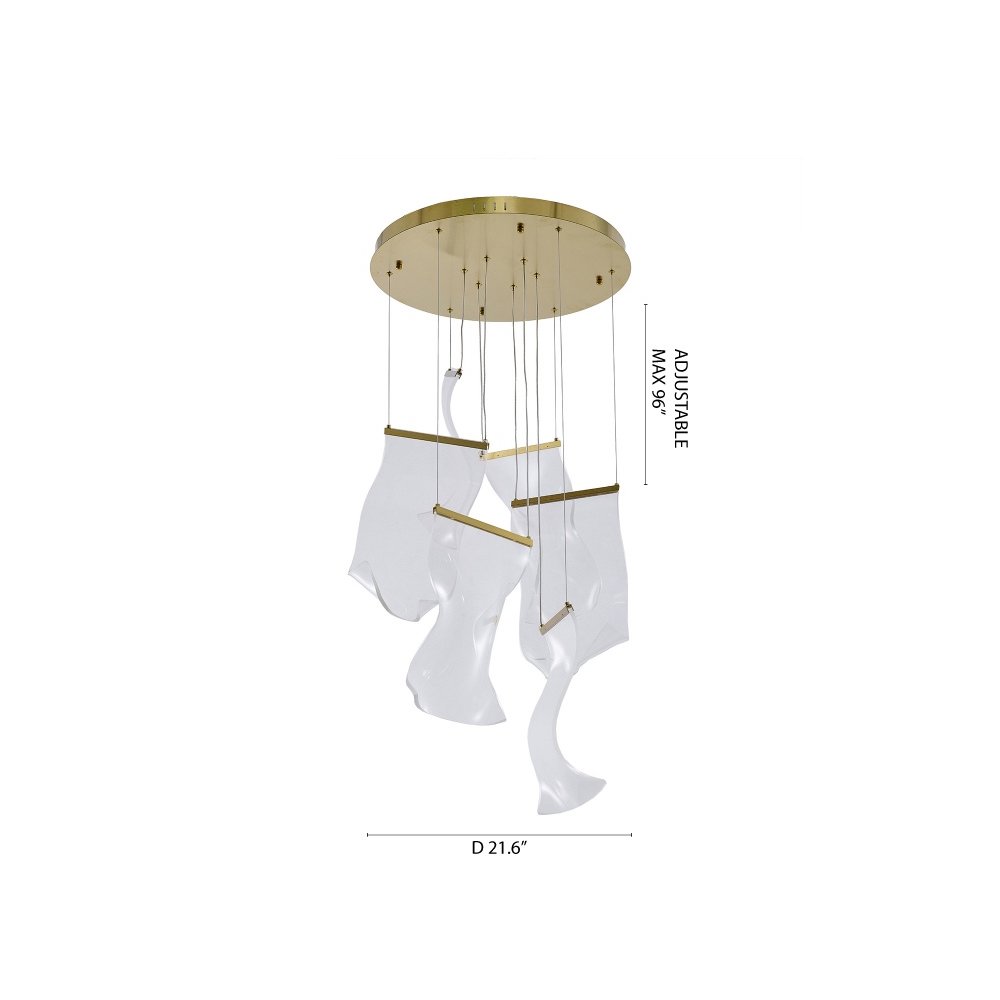 6-Light Gold LED Chandelier With Acrylic Pendants