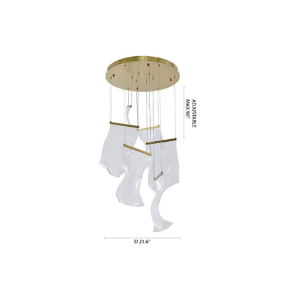 6-Light Gold LED Chandelier With Acrylic Pendants