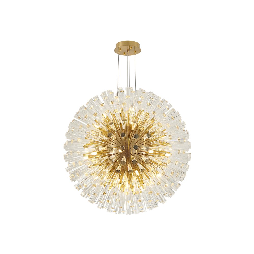 30-Light Brass Iron Chandelier With Clear Crystal Spikes