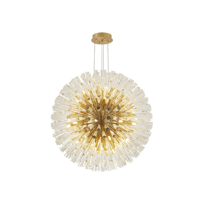 30-Light Brass Iron Chandelier With Clear Crystal Spikes
