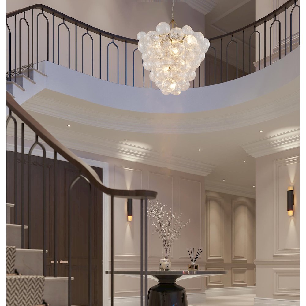 8-Light Brass Chandelier With Clear Swirl Glass Shade