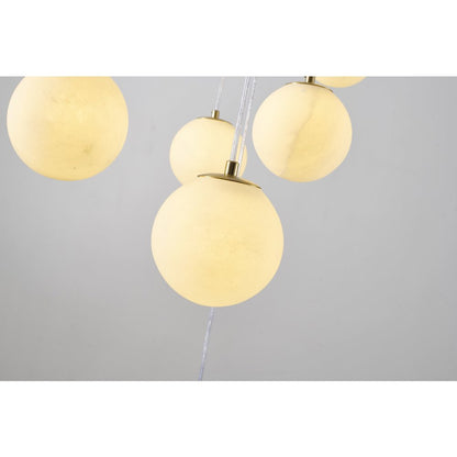 12-Light Brass Stainless Steel Chandelier With Alabaster Pendants