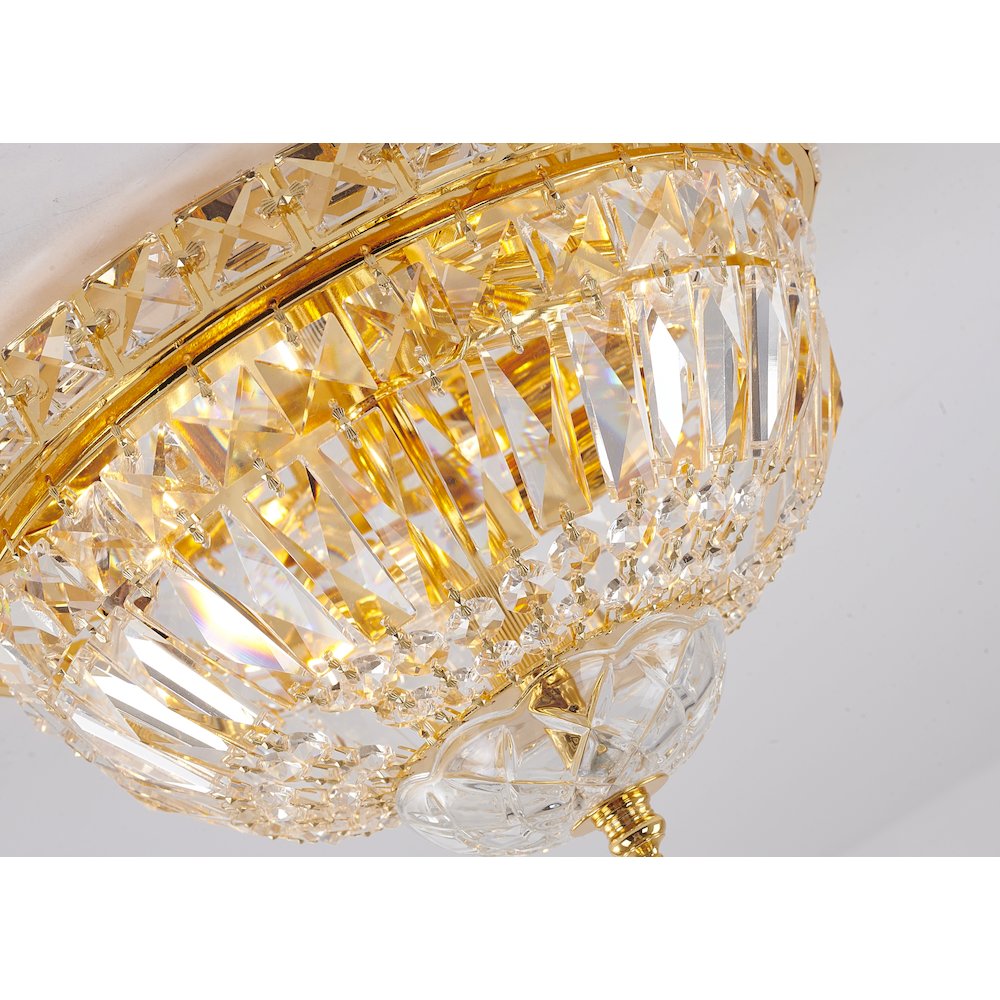 3-Light Gold Flush Mount With Clear Crystals