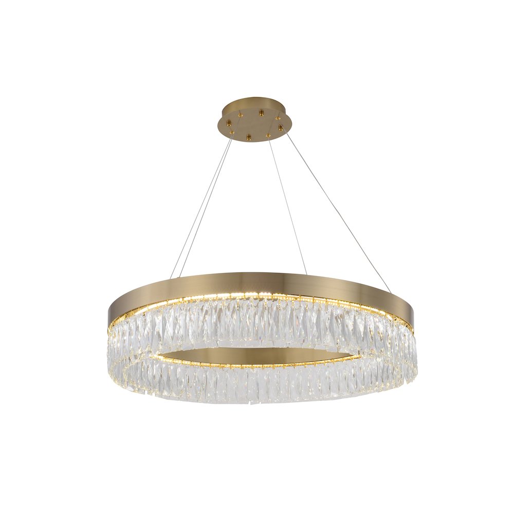 1-Light Gold LED Chandelier With Clear Crystal Accents