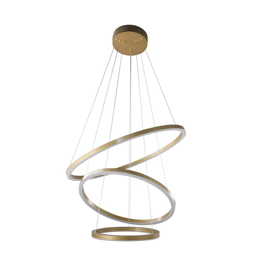 3-Light Gold Dimmable LED Chandelier With Halo Rings