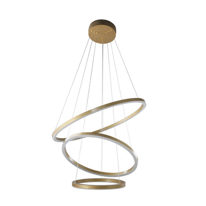 3-Light Gold Dimmable LED Chandelier With Halo Rings