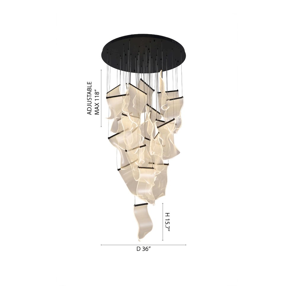 24-Light Satin Black Chandelier With Acrylic Crumbled Sheet Pendants