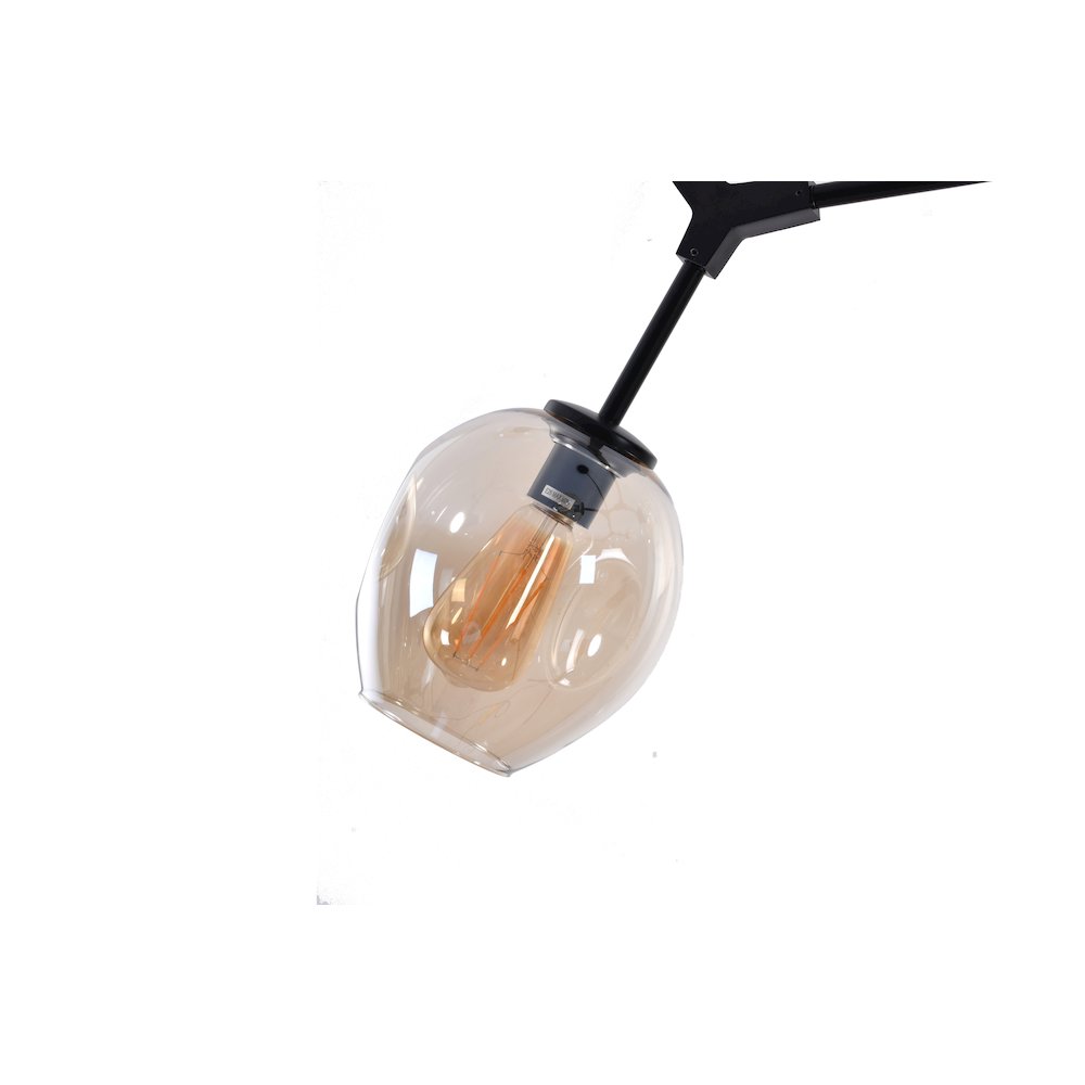 8-Light Matte Black Chandelier With Amber Glass Shades