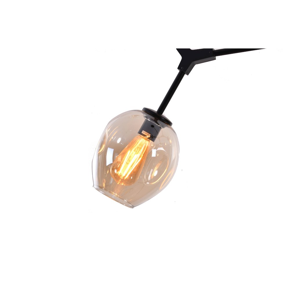 8-Light Matte Black Chandelier With Amber Glass Shades