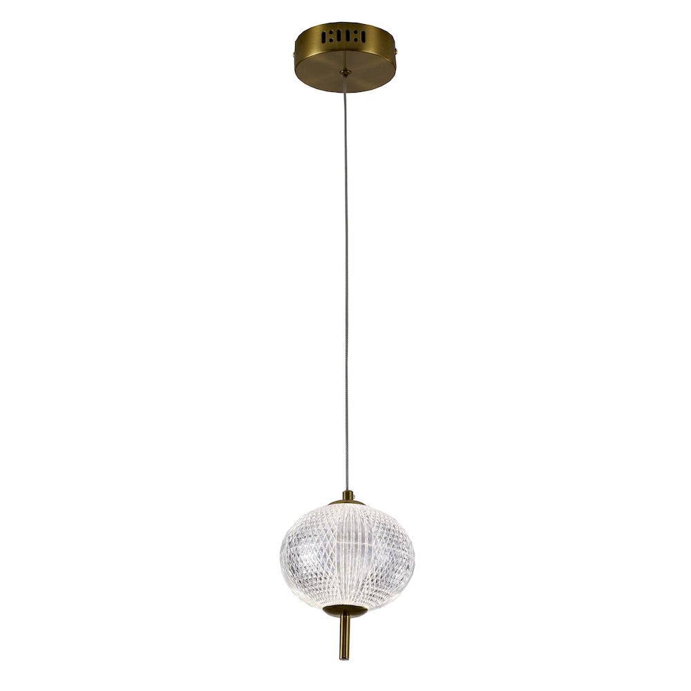 1-Light Brass Dimmable LED Single Pendant With A Clear PC Shade