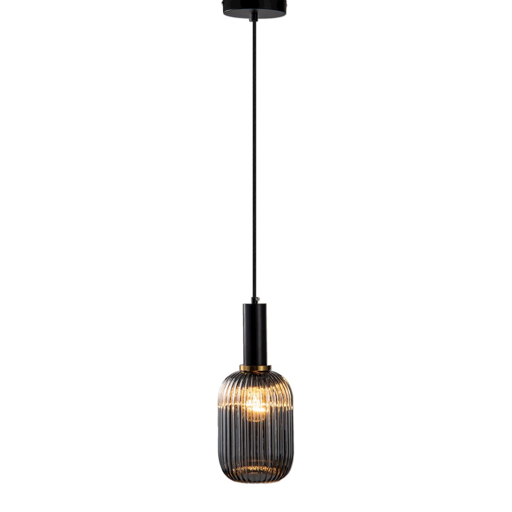 1-Light Antique Gold And Black Single Pendant With A Smoke Glass Shade