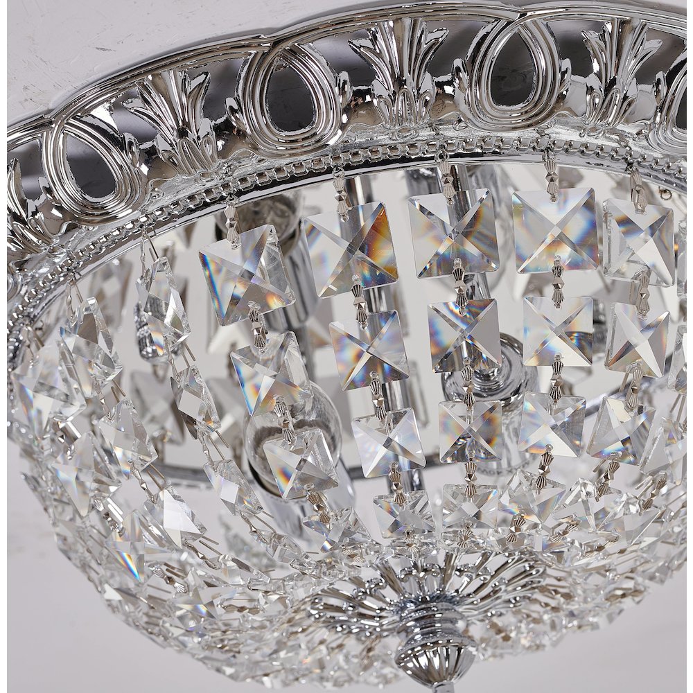 2-Light Chrome Flush Mount With Clear Hanging Crystals