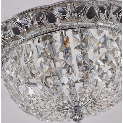2-Light Chrome Flush Mount With Clear Hanging Crystals