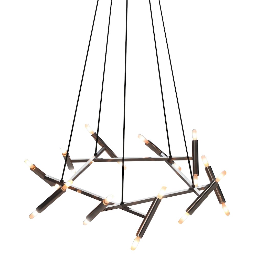 20-Light Shiny Nickel Stainless Steel Chandelier With Visible Bulbs