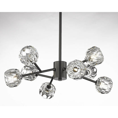 8-Light Black Chandelier With Clear Crystal Shades