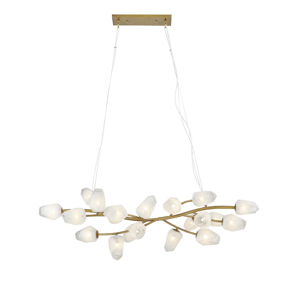 20-Light gold iron frame chandelier with white glass shades
