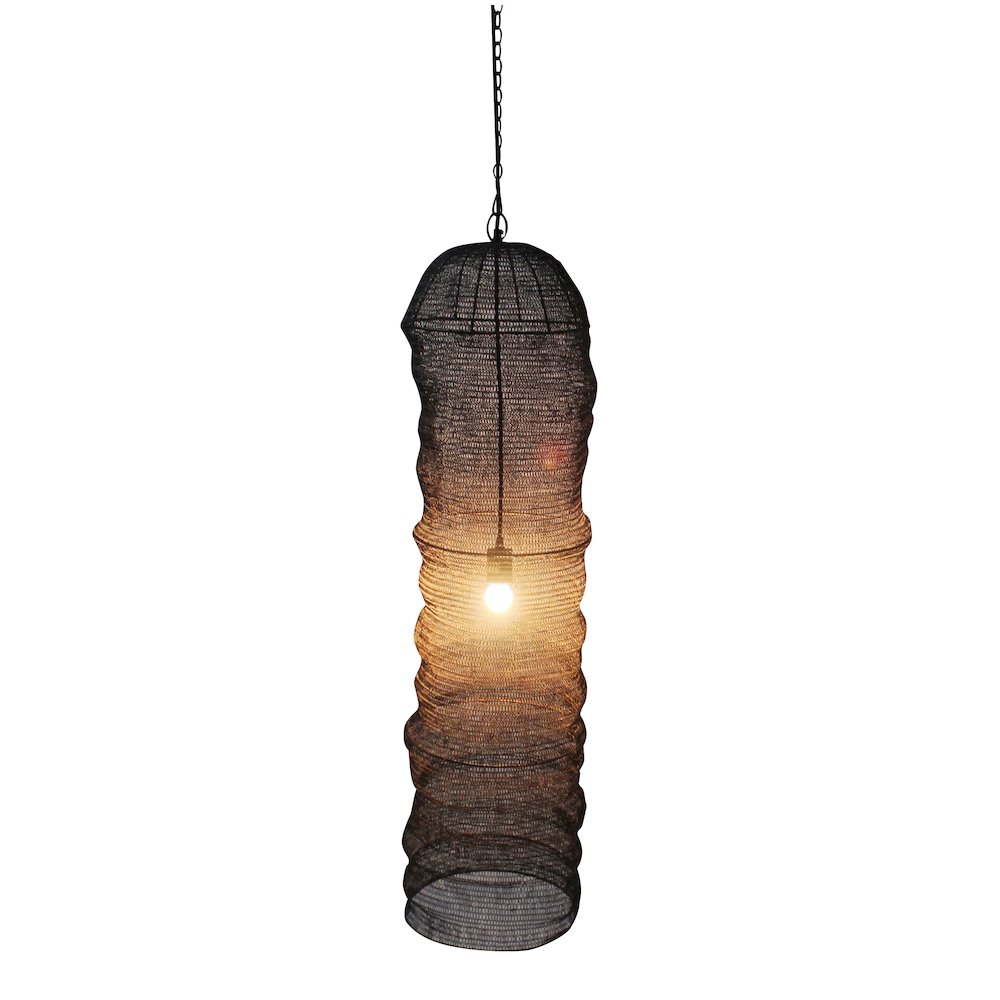 1-Light Satin Black Pendant With A Chain Basket Shade