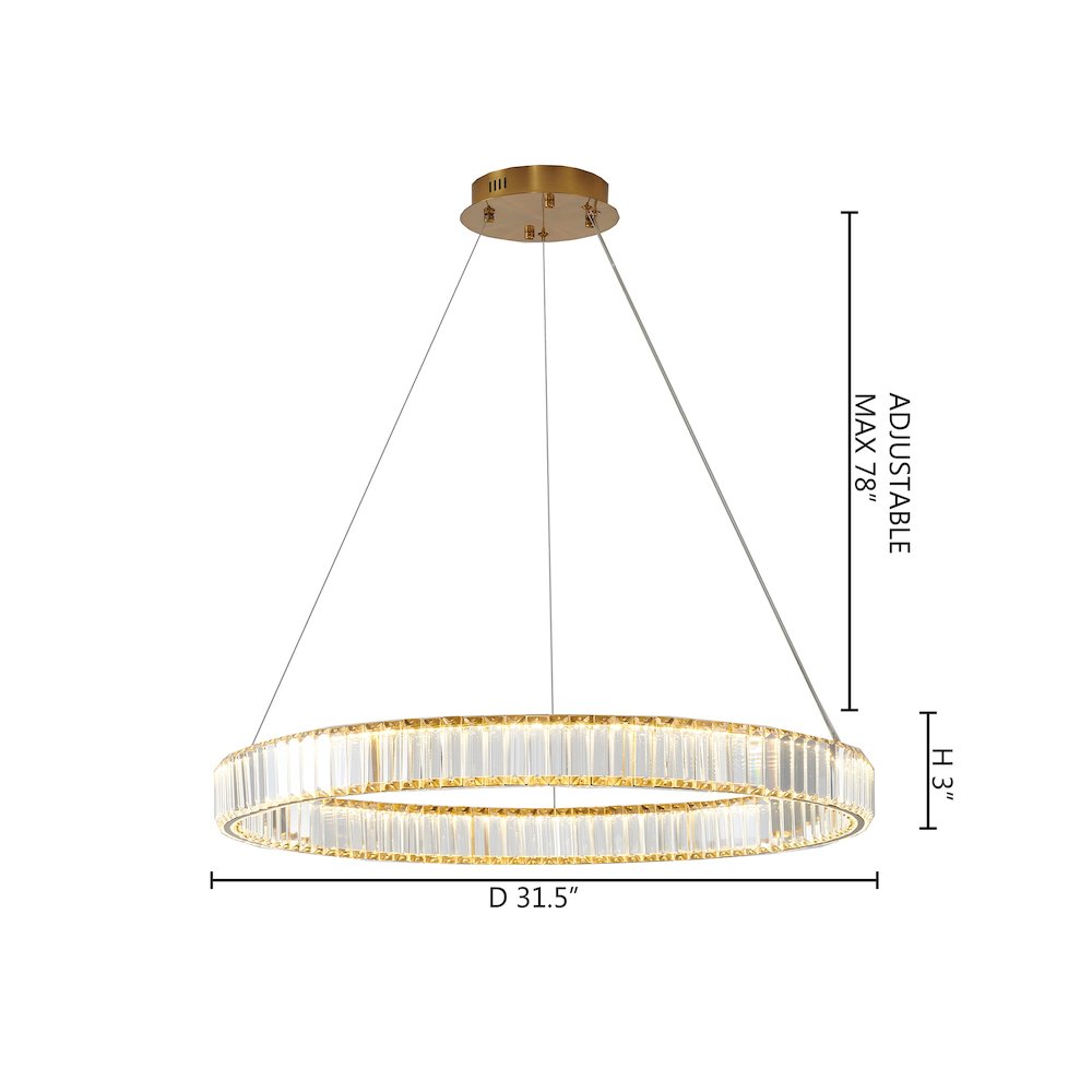 1-Light Gold Steel LED Chandelier With Crystals