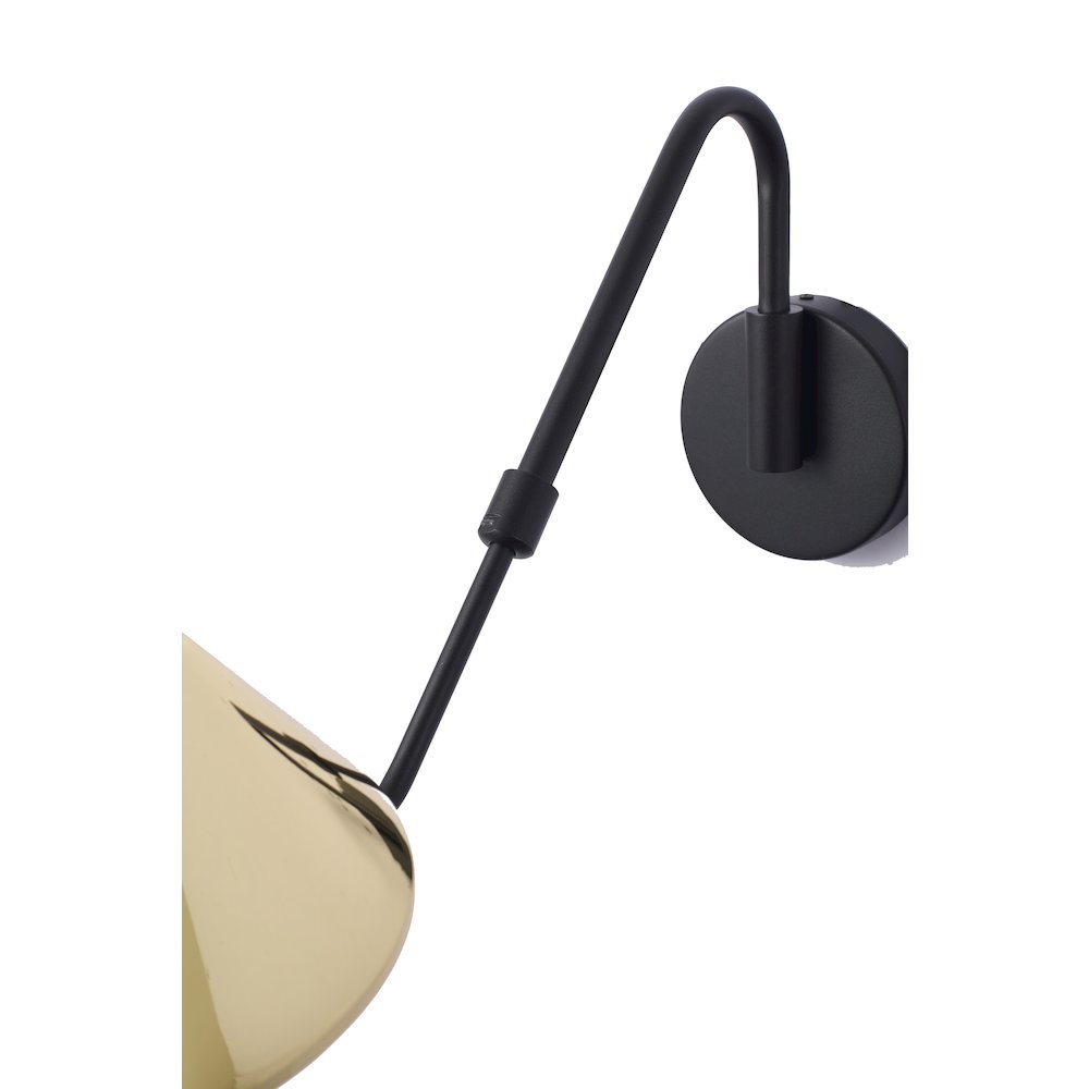 1-Light Black And Shiny Brass Iron LED Wall Sconce With A White Acrylic Shade