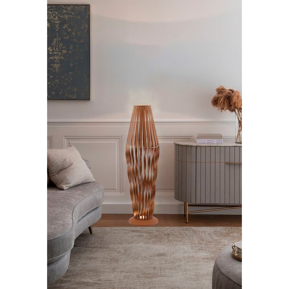 3-Light Black Iron LED Floor Lamp With Leather Accents