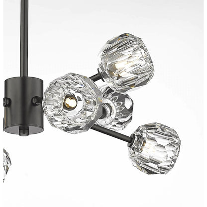 8-Light Black Chandelier With Clear Crystal Shades