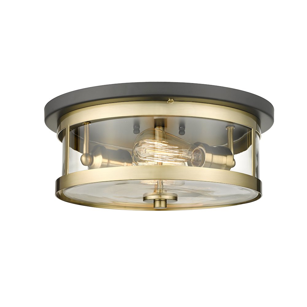 2-Light Black And Gold Flush Mount With A Clear Glass Shade