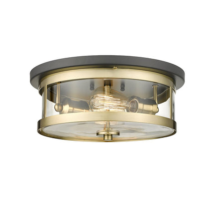 2-Light Black And Gold Flush Mount With A Clear Glass Shade