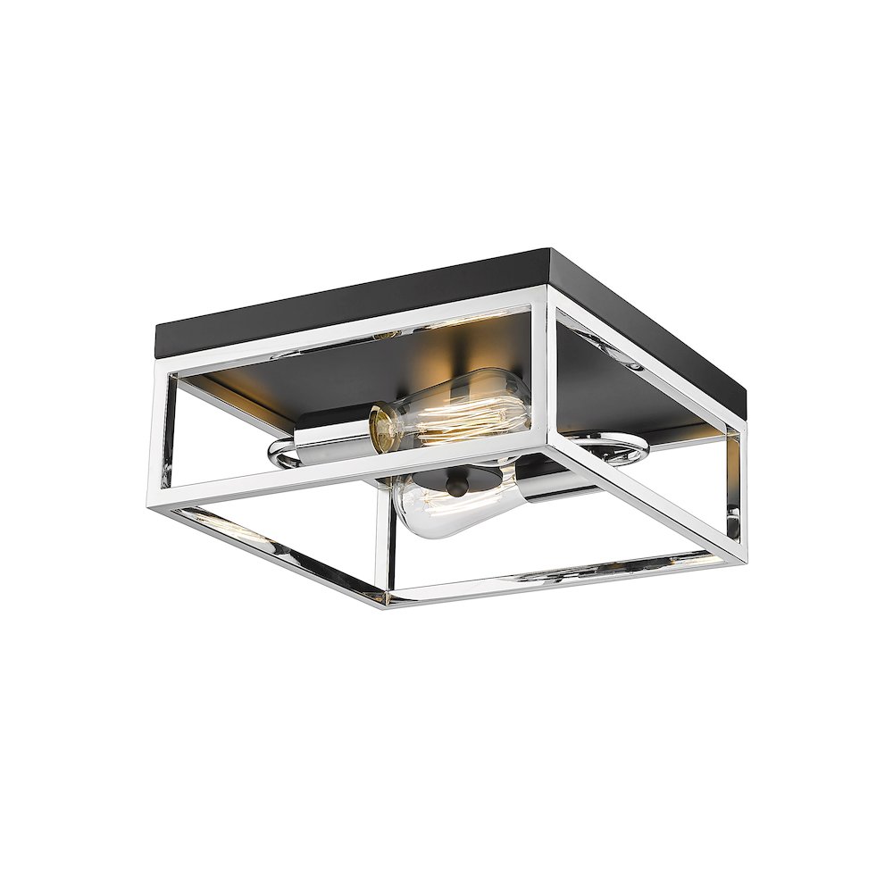 2-Light Black And Chrome Metal Flush Mount
