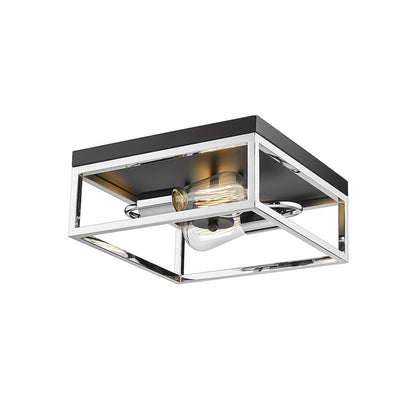 2-Light Black And Chrome Metal Flush Mount
