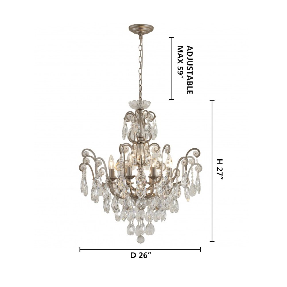 8-Light Pewter Chandelier With Clear Crystals