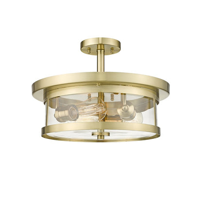 3-Light Gold Flush Mount With A Clear Glass Shade