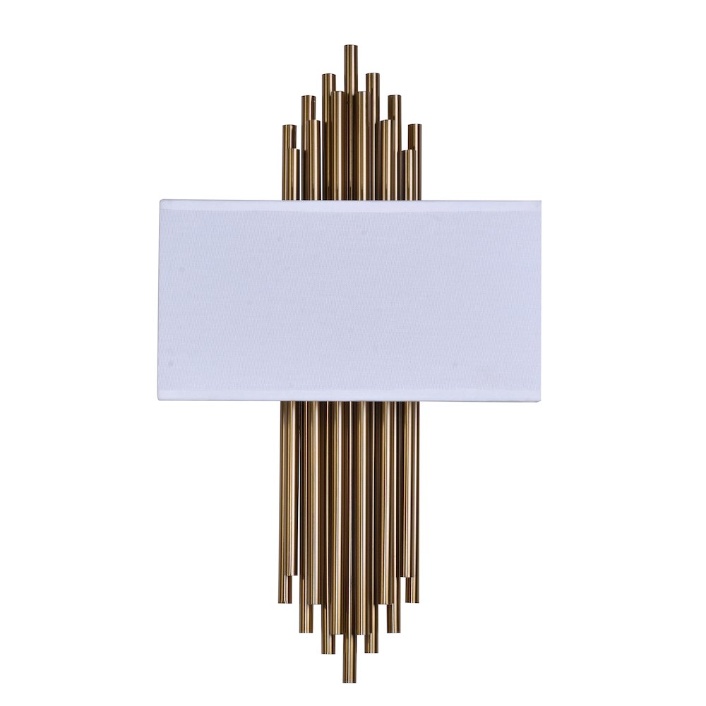 2-Light Gold Rod Wall Sconce With A White Shade