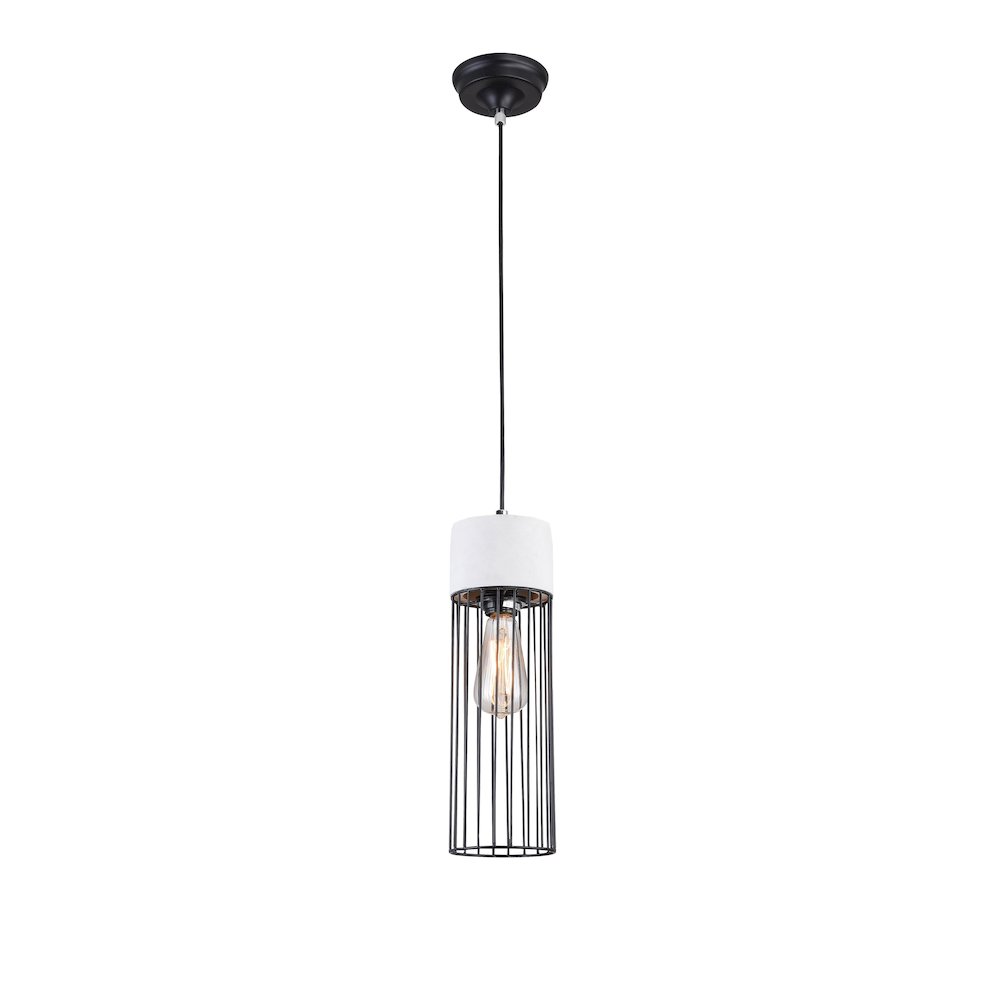 1-Light Grey Single Pendant With A Black Metal Cage Shade