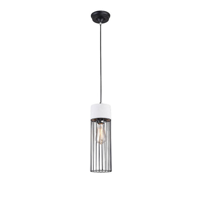 1-Light Grey Single Pendant With A Black Metal Cage Shade