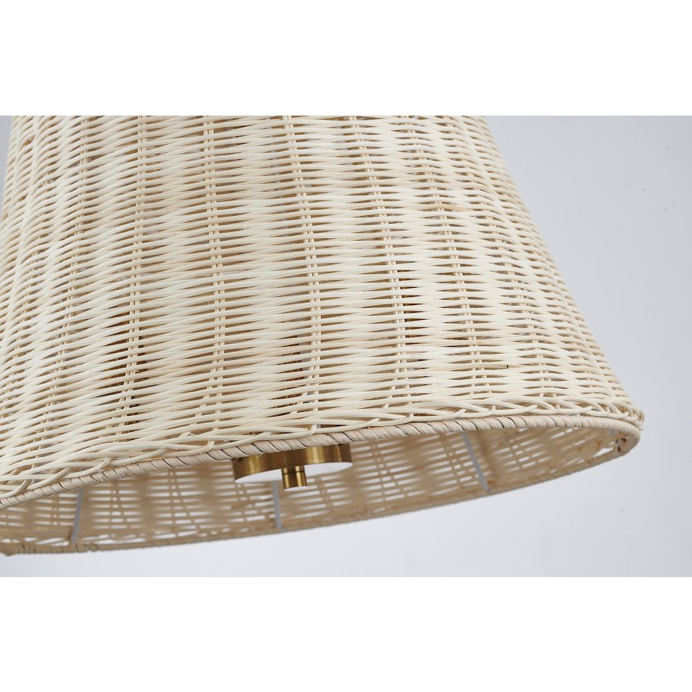 3-Light Brass Chandelier With A Natural White Wood Vine Basket Shade