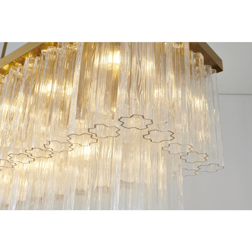 14-Light Satin Brass Metal Chandelier With Clear Ribbed Glass