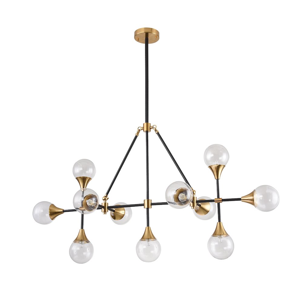 11-Light Black And Gold Chandelier With Clear Glass shades