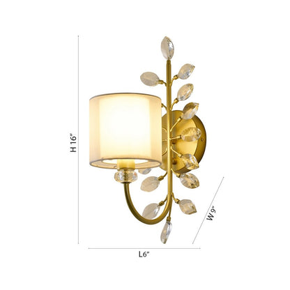 1-Light Aged Silver Branch Wall Sconce With A Fabric Shade And Crystals