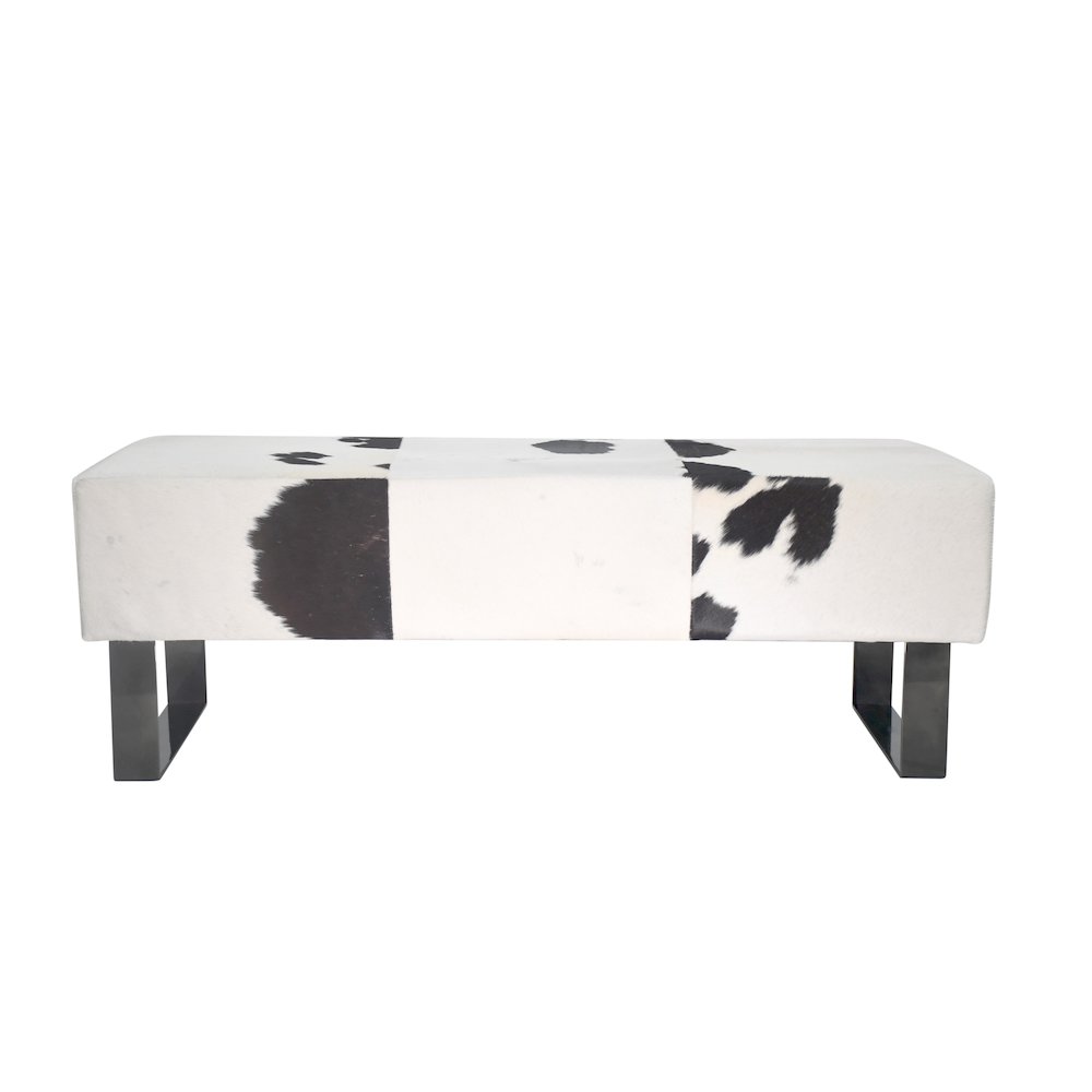 Black Stainless Steel Bench With Black And White Hairline Leather