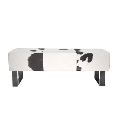 Black Stainless Steel Bench With Black And White Hairline Leather