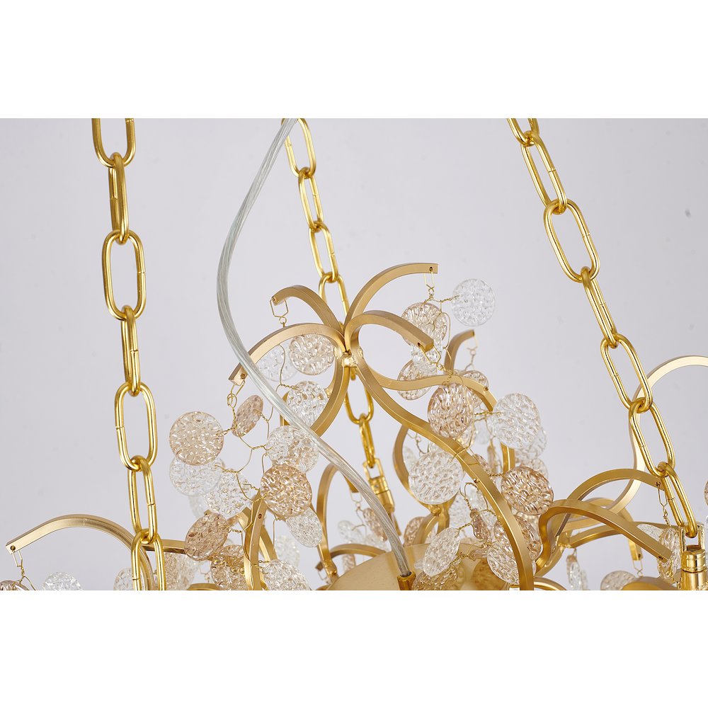 10-Light Gold Aluminum Chandelier With Clear Glass Petals