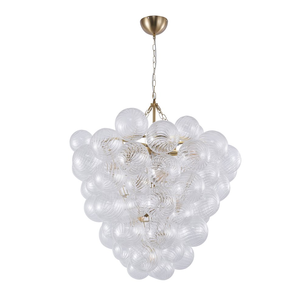 8-Light Brass Chandelier With Clear Swirl Glass Shade
