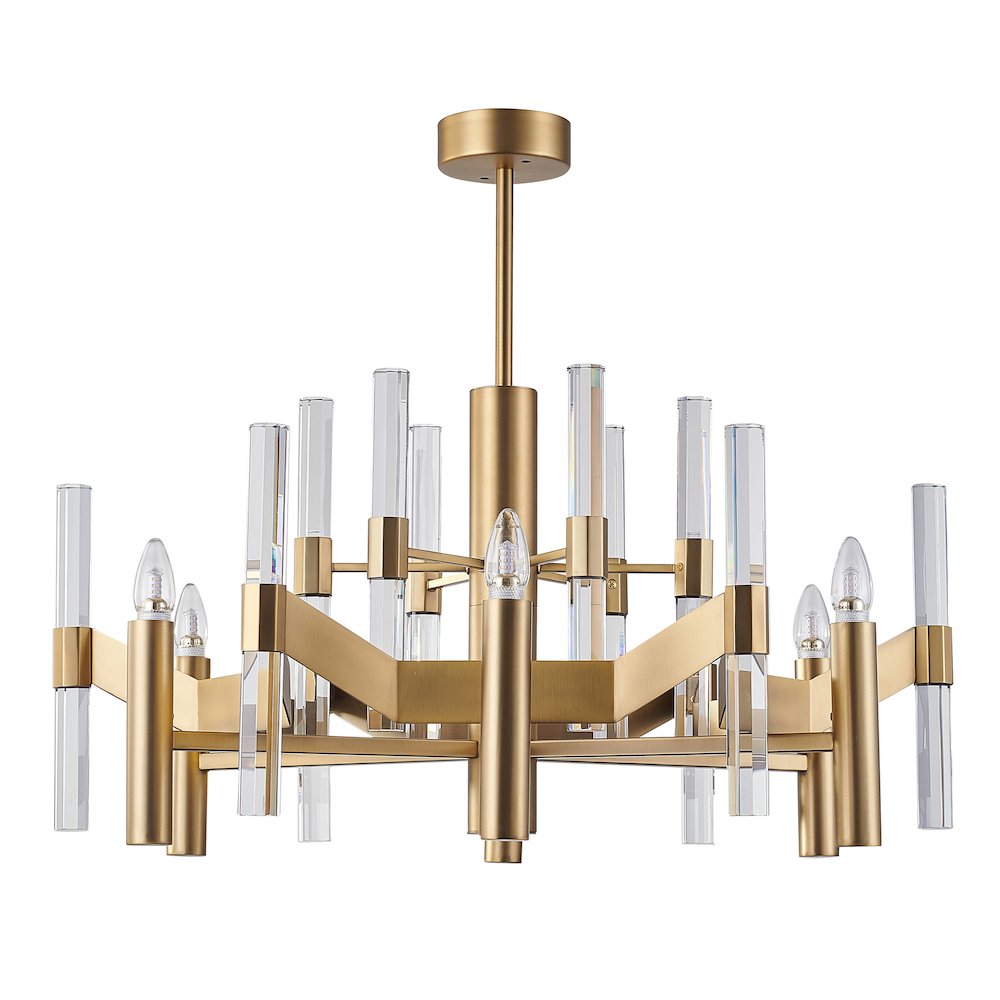 6-Light Antique Brass Metal Chandelier With Clear Crystal Rods