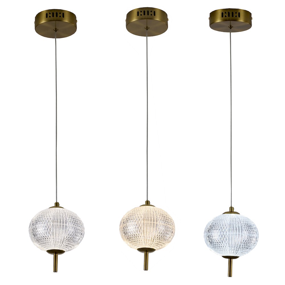 1-Light Brass Dimmable LED Single Pendant With A Clear PC Shade