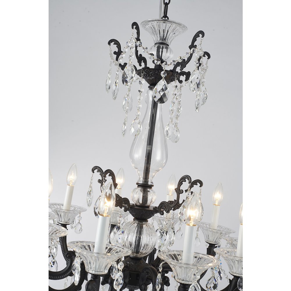 10-Light Satin Black Metal Chandelier With Clear Hanging Crystals