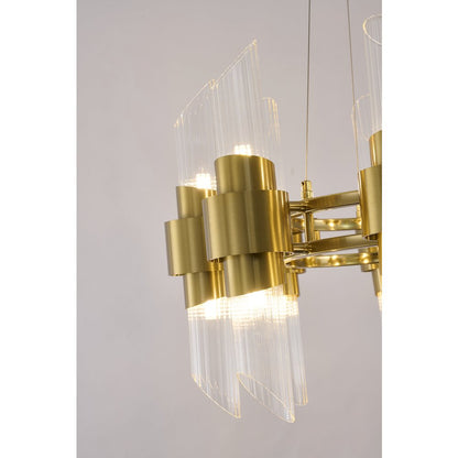 16-Light Satin Brass Iron Chandelier With Glass Shades