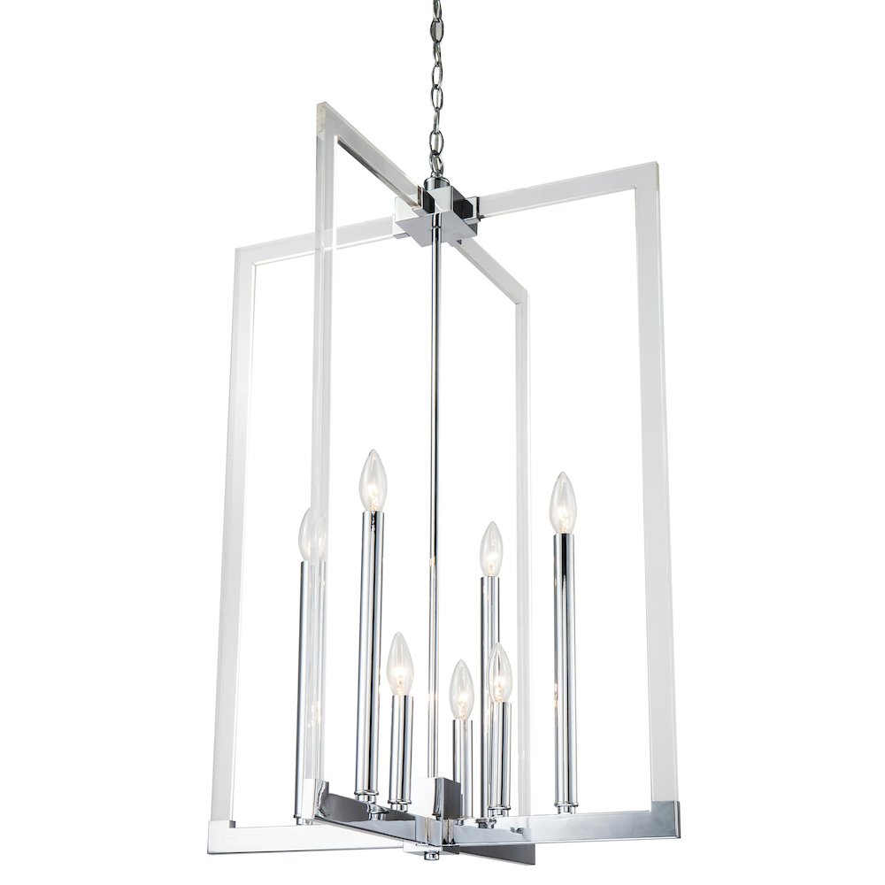 8-Light Chrome Metal Chandelier With Clear Acrylic Arms