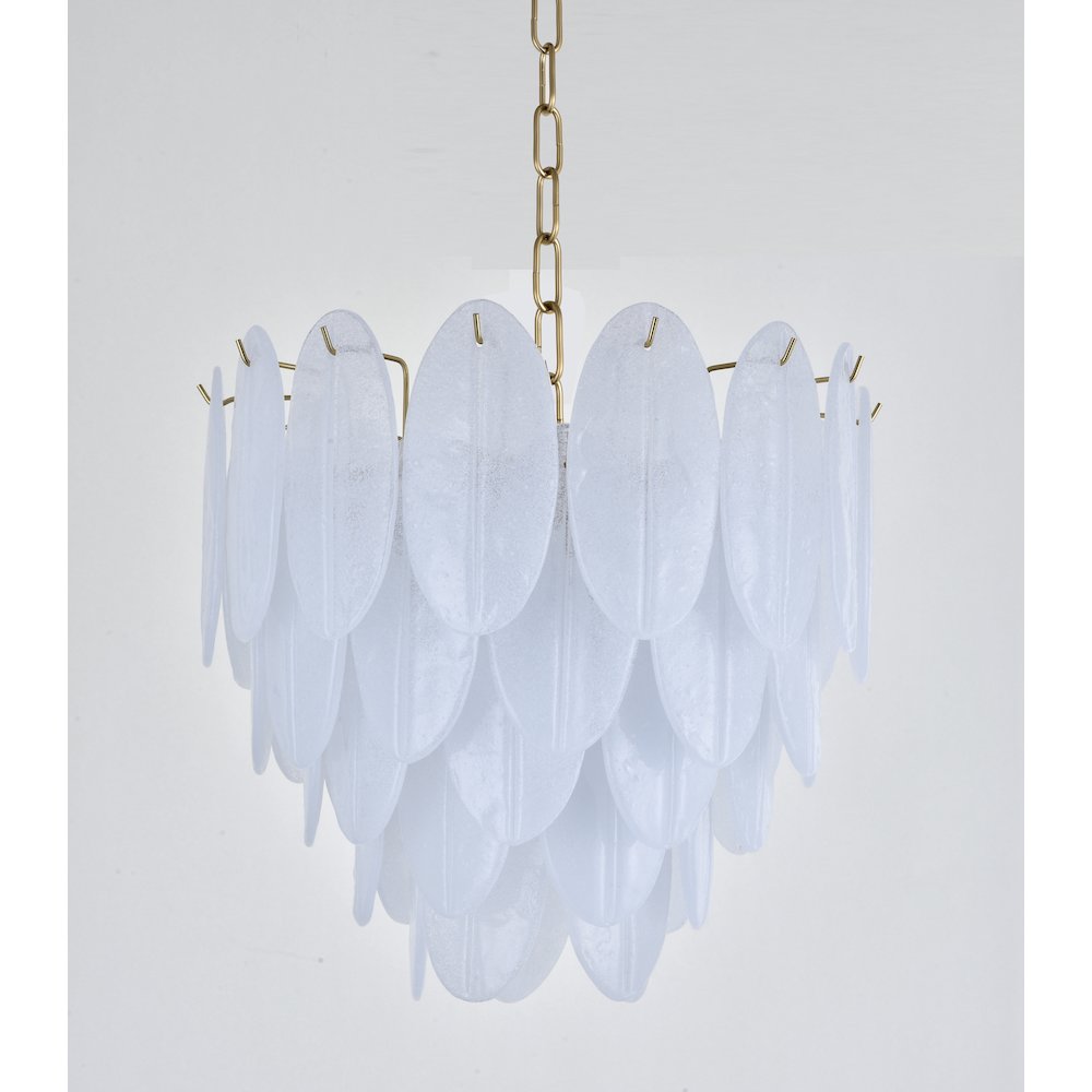 9-Light Brass Chandelier With Frosted Petal Glass