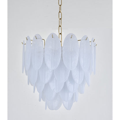 9-Light Brass Chandelier With Frosted Petal Glass