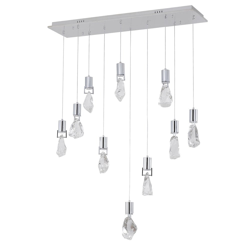 10-Light Chrome Chandelier With Clear Crystal Stones